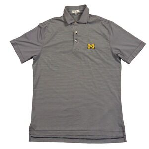 Peter Millar Michigan Wolverines Polo Shirt Men Small Navy Stripe Summer Comfort